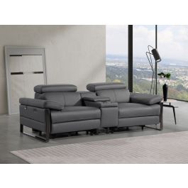 1246 DivanItalia Dark Grey Top Grain Italian Leather Console Loveseat with Power Headrest