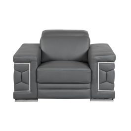 692 DivanItalia Dark Gray Chair with Adjustable Headrest in Top-Grain Italian Leather