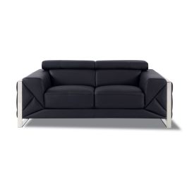903 DivanItalia Black Loveseat with Adjustable Headrest in Top-Grain Italian Leather