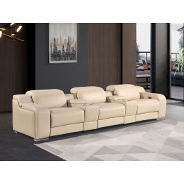 1116 DivanItalia Beige 5-Piece Modular Power Reclining Sofa in Top Grain Italian Leather with 3 Power Recliners & Power Headrests