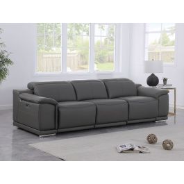 9762 DivanItalia Dark Gray 3-Piece Modular Power Reclining Sofa with 3 Power Recliners in Top Grain Italian Leather