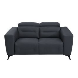 989 DivanItalia Dark Gray Power Reclining Loveseat with Power Headrest in Top-Grain Italian Leather