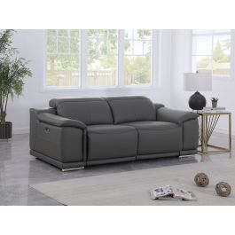 9762 DivanItalia Dark Gray 2-Piece Modular Power Reclining Console with 2 Power Recliners in Top Grain Italian Leather