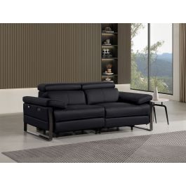 1246 DivanItalia BLACK Top Grain Italian Leather Loveseat with Power Headrest