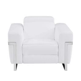 990 DivanItalia White Power Reclining Arm Chair with Power Headrest in Top-Grain Italian Leather