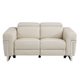 990 DivanItalia Beige Power Reclining Loveseat with Power Headrest in Top-Grain Italian Leather