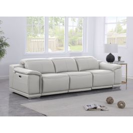 9762 DivanItalia LIght Gray 3-Piece Modular Power Reclining Sofa with 3 Power Recliners in Top Grain Italian Leather