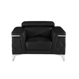 1140 DivanItalia Black Chair with Adjustable Headrest in Top-Grain Italian Leather