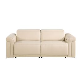 1126 DivanItalia Beige Power Reclining Sofa in Top Grain Italian Leather with 2 Power Recliners & Power Headrests