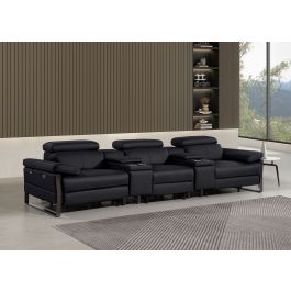 1246 DivanItalia BLACK Modular Power Triple Reclining Dual Console Sofa with Power Reclining Headrests – Top Grain Italian Leather