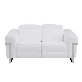 990 DivanItalia White Power Reclining Loveseat with Power Headrest in Top-Grain Italian Leather