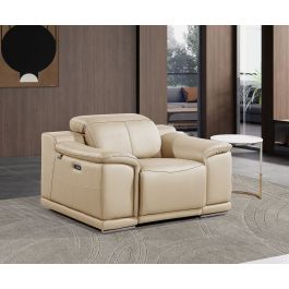 9762 DivanItalia Cream Top Grain Italian Leather Power Reclining Chair with Adjustable Headrests