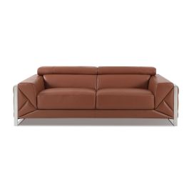 903 DivanItalia Camel Sofa with Adjustable Headrest in Top-Grain Italian Leather