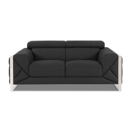903 DivanItalia Dark Gray Loveseat with Adjustable Headrest in Top-Grain Italian Leather