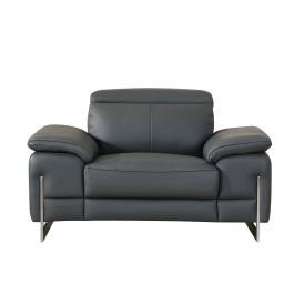 636 DivanItalia Light Gray Chair with Adjustable Headrest in Top-Grain Italian Leather