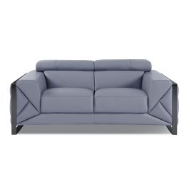 903 DivanItalia Light Blue Loveseat with Adjustable Headrest in Top-Grain Italian Leather