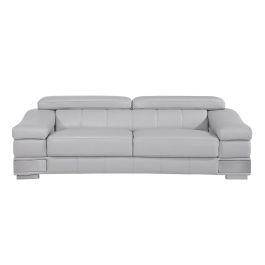 415 DivanItalia Light Gray Sofa with Adjustable Headrest in Top-Grain Italian Leather