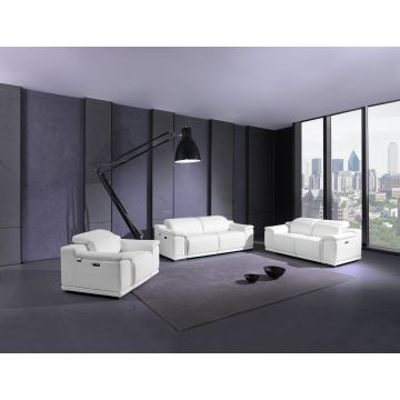 9762 DivanItalia Dark Gray Top Grain Italian Leather Power Reclining Sofa, Loveseat and Chair Set with Adjustable Headrests