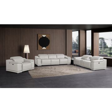 9762 DivanItalia LIght Gray 7-Piece Modular Power Reclining Sofa, Loveseat and Chair Set with 5 Power Recliners in Top Grain Italian Leather