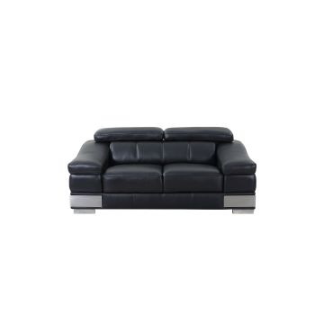 415 DivanItalia Black Loveseat with Adjustable Headrest in Top-Grain Italian Leather