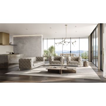 970 DivanItalia Cream 3-Piece Sofa and 2 Chairs Set in Top-Grain Italian Leather