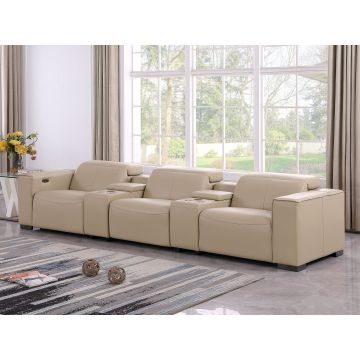 1208 Leather Sofa with 3 Power Recliners and Two Storage Consoles