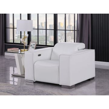 1208 Leather White Power Reclining Chair with Power Headrest