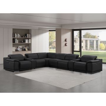 2679 Black 8-Piece L-Shaped Power Reclining Sectional in Genuine Leather – 4 Recliners