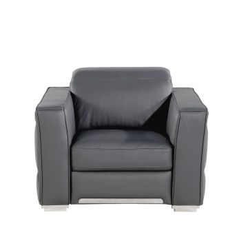1120 DivanItalia Dark Gray Chair with Adjustable Headrest in Top-Grain Italian Leather