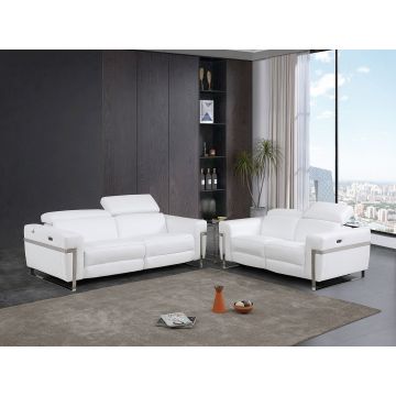 990 DivanItalia White Power Reclining 2-Piece Sofa Set with Power Headrest in Top-Grain Italian Leather