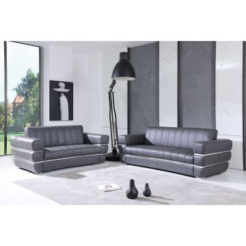 904 DivanItalia Dark Gray 2-Piece Sofa Set in Top-Grain Italian Leather