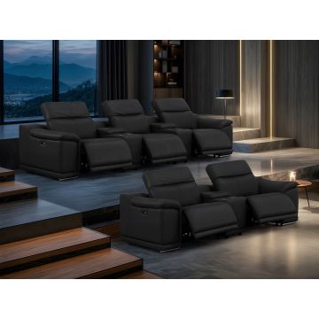 2679 Black Power Reclining Sofa and Loveseat in Genuine Leather – 5 Recliners with Power Headrests & 3 Consoles