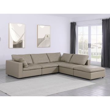 1100 DivanItalia Beige 5-Piece Right Arm Facing 3-Seat Sectional – Top-Grain Italian Leather