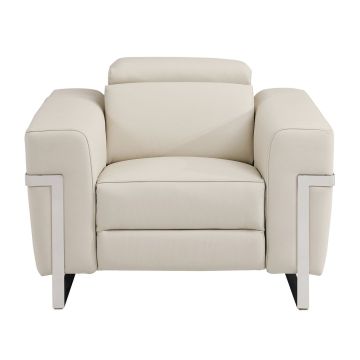 990 DivanItalia Beige Power Reclining Arm Chair with Power Headrest in Top-Grain Italian Leather