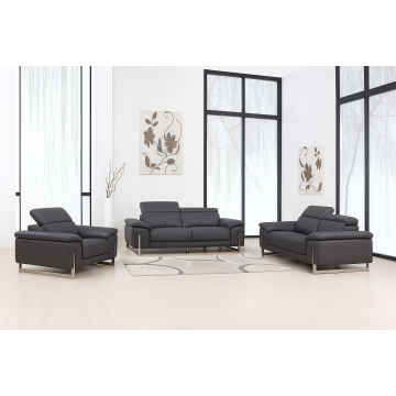 636 DivanItalia Dark Gray 3-Piece Sofa Set with Adjustable Headrest in Top-Grain Italian Leather