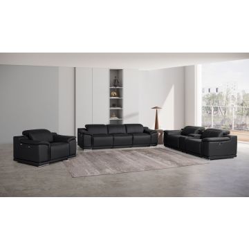 9762 DivanItalia Black 7-Piece Modular Power Reclining Sofa, Loveseat and Chair Set with 6 Power Recliners in Top Grain Italian Leather