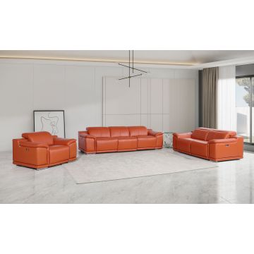 9762 DivanItalia Camel 6-Piece Modular Power Reclining Sofa, Loveseat and Chair Set with 5 Power Recliners in Top Grain Italian Leather