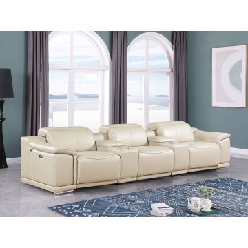 9762 DivanItalia Beige 5-Piece Modular Power Reclining Sofa and Loveseat Set with 3 Power Recliners in Top Grain Italian Leather