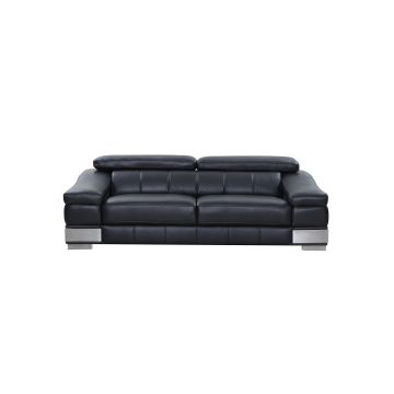 415 DivanItalia Black Sofa with Adjustable Headrest in Top-Grain Italian Leather