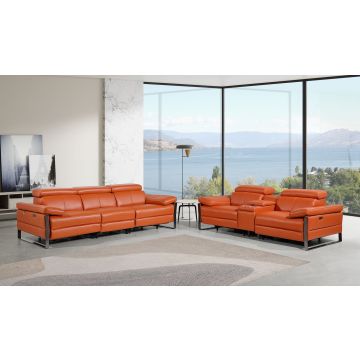 1246 DivanItalia CAMEL Modular Power Triple Reclining Sofa and Console Loveseat Set with Power Headrests – Top Grain Italian Leather