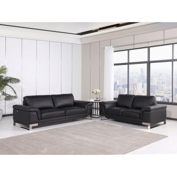 411 DivanItalia Black 2-Piece Sofa Set in Top-Grain Italian Leather