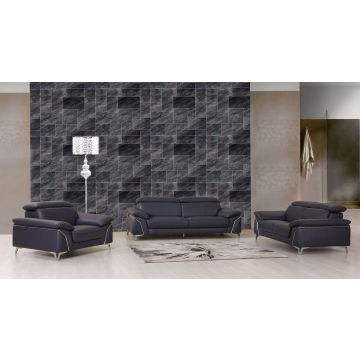727 DivanItalia Navy 3-Piece Sofa Set with Adjustable Headrest in Top-Grain Italian Leather