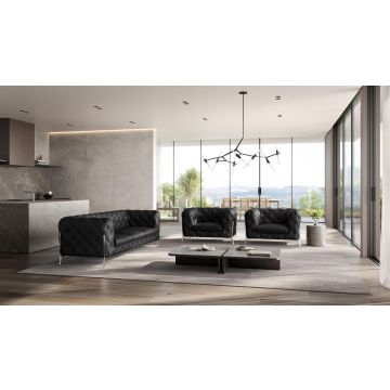 970 DivanItalia Black 3-Piece Sofa and 2 Chairs Set in Top-Grain Italian Leather