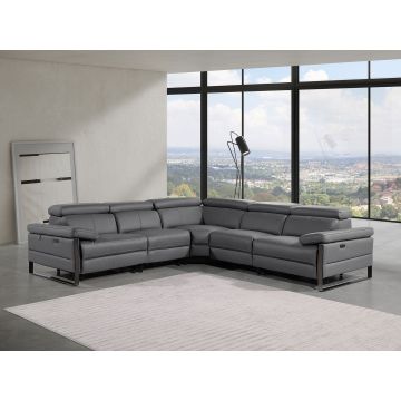 1246 DivanItalia Dark Grey 5-Piece L-Shaped Modular Power Reclining Sectional with Power Headrests – Top Grain Italian Leather