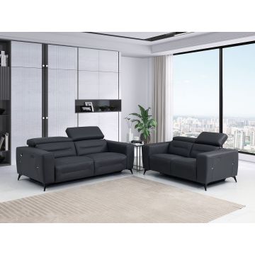 989 DivanItalia Dark Gray Power Reclining 2-Piece Sofa Set with Power Headrest in Top-Grain Italian Leather