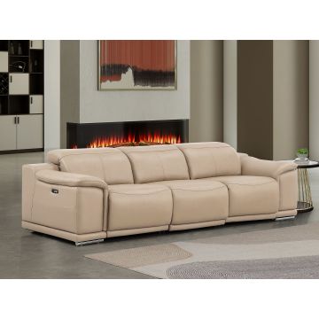 2679 Beige Genuine Leather Sofa with 3 Power Recliners
