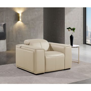 1126 DivanItalia Beige Top Grain Italian Leather Power Reclining Chair with Power Headrests