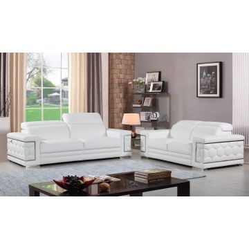 692 DivanItalia White 2-Piece Sofa Set with Adjustable Headrest in Top-Grain Italian Leather