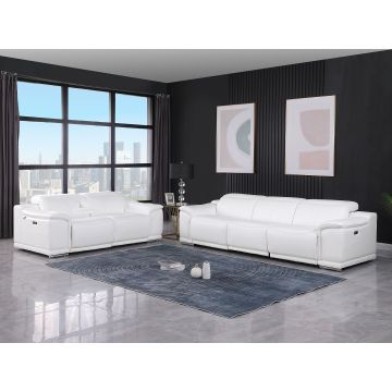 9762 DivanItalia White 5-Piece Modular Power Reclining Sofa and Loveseat Set with 5 Power Recliners in Top Grain Italian Leather