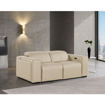 1224 DivanItalia Beige 2-Piece Modular Power Reclining Loveseat in Top Grain Italian Leather with 2 Power Recliners & Power Headrests